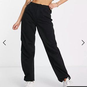 Asos Bershka baggy parachute tech pant in black